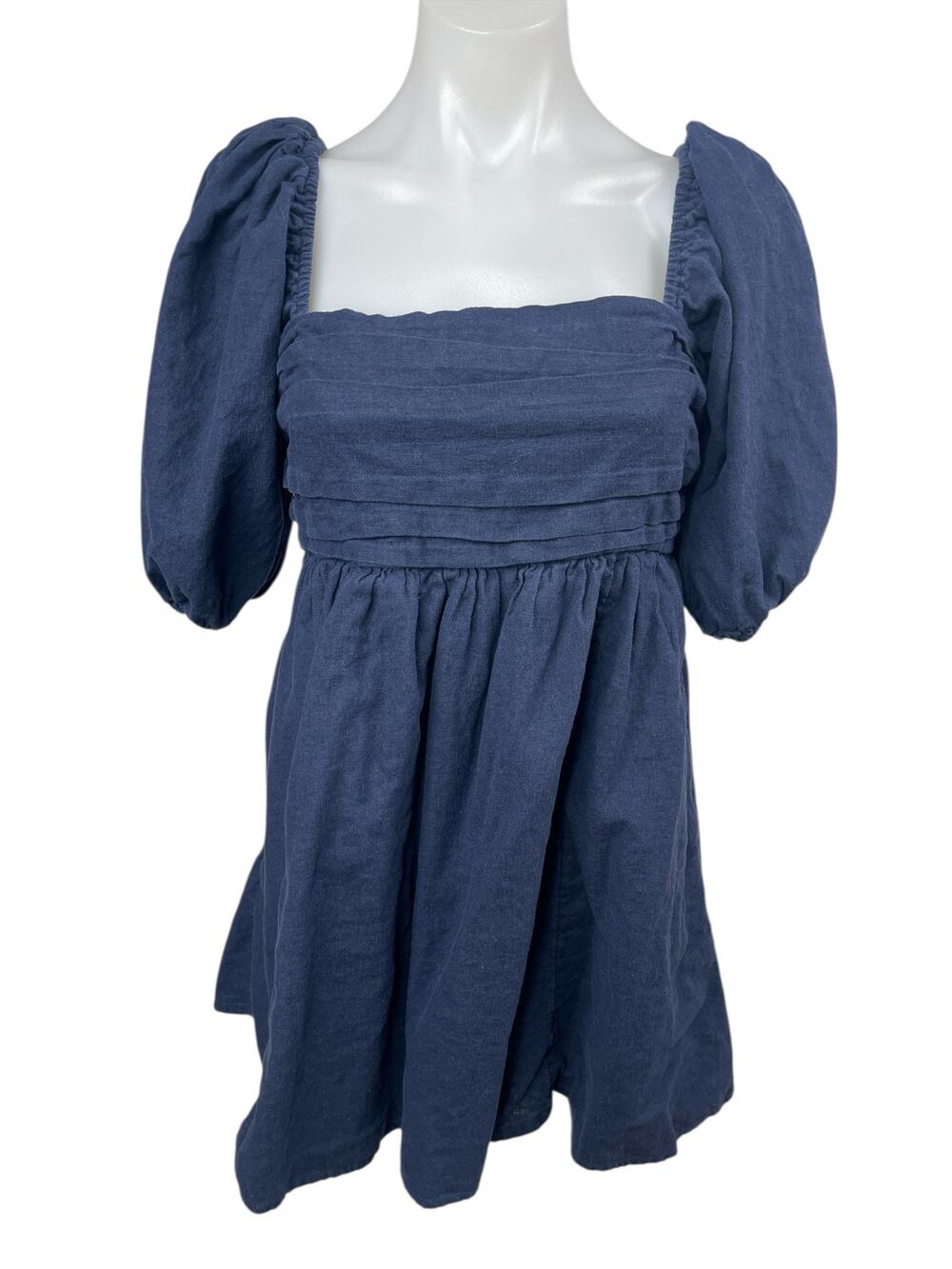 Abercrombie & Fitch Blue Short Puff Sleeve Square Neck Mini A-Line Dress Size MP